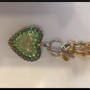 Tarina Tarantino Heart Pendant in Green and Gold